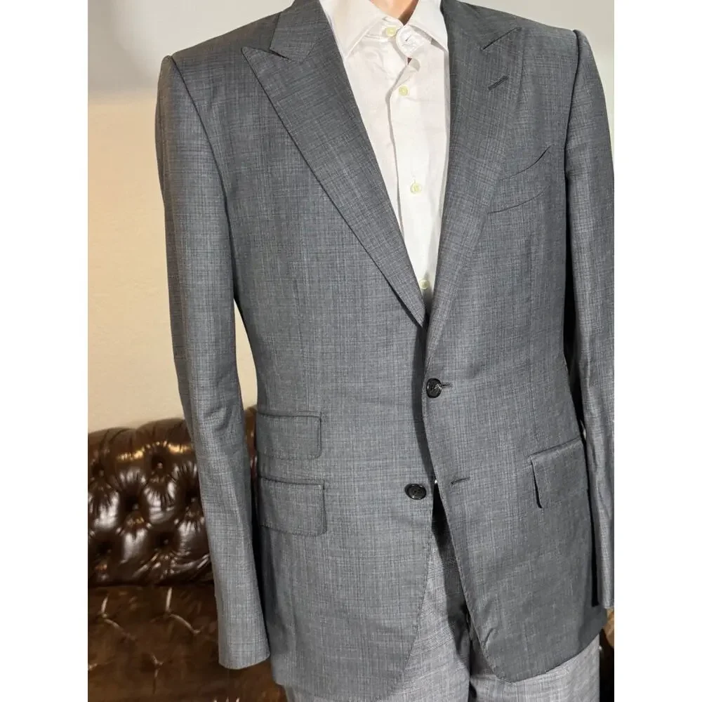 Tom Ford Gray Checked Suit Wool 2PC Peak Lapel O'Connor 50 40R